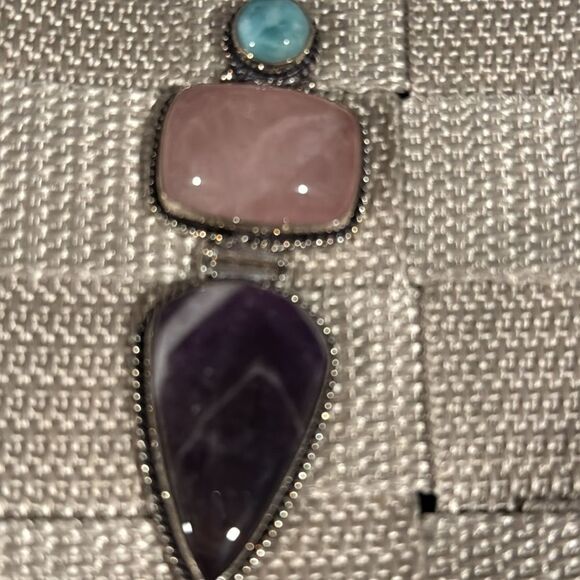 Elegant Silver Pendant with Pink, Purple, and Blue Stones - Picture 3 of 4